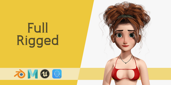 Bikini Woman — Stylized Cartoon 3D Character Model Fully Rigged for Blender