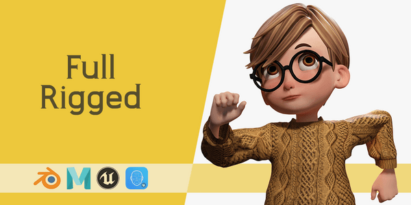 Brother Cartoon Child — Stylized Cartoon 3D Character Model Fully Rigged for Blender