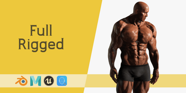 Realistic Male Bodybuilder 3d — Stylized Cartoon 3D Character Model Fully Rigged for Blender