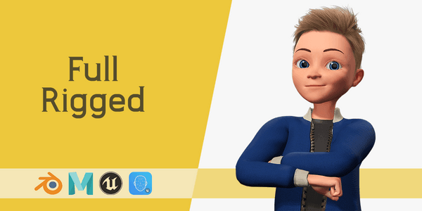 Child Young Cartoon — Stylized Cartoon 3D Character Model Fully Rigged for Blender
