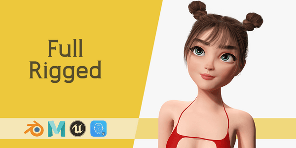 Stylized Cute Girl Low Poly 3d Model — Stylized Cartoon 3D Character Model Fully Rigged for Blender