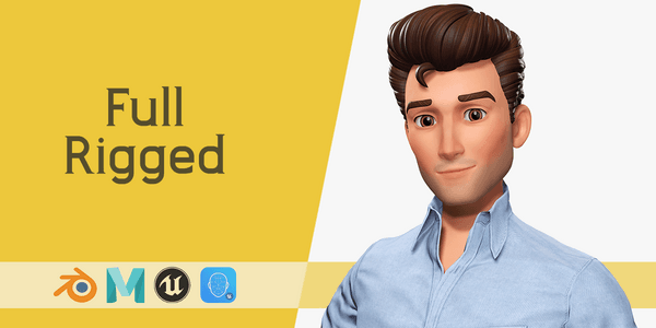 Classic Cartoon Man Rigged Model Realtime Male 3d Toon — Stylized Cartoon 3D Character Model Fully Rigged for Blender