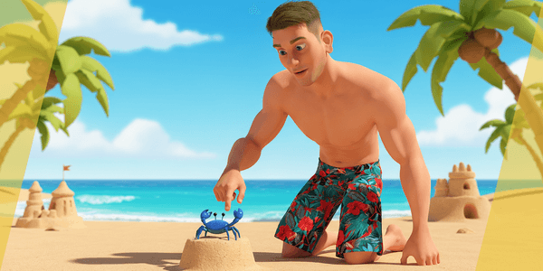Cartoon Young Man In Swimming Trunks — Stylized Cartoon 3D Character Model Fully Rigged for Blender
