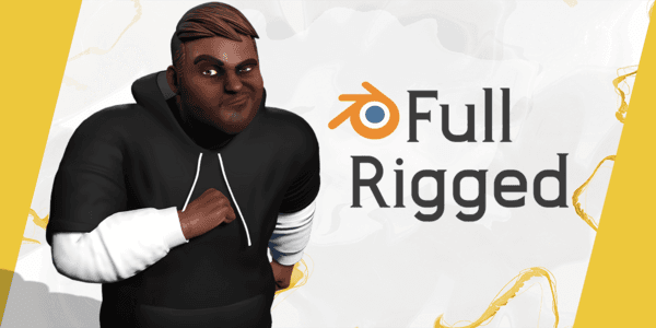 Cartoon Black Man Wearing Hoodie — Stylized Cartoon 3D Character Model Fully Rigged for Blender