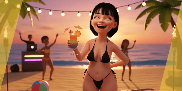 Cartoon Girl In Black Bikini — Stylized Cartoon 3D Character Model Fully Rigged for Blender