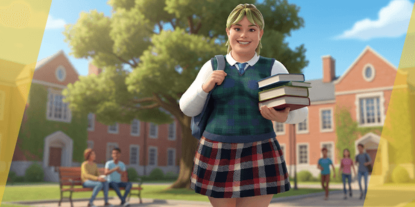 Plus Size Student Girl With Uniform 3d Model — Stylized Cartoon 3D Character Model Fully Rigged for Blender