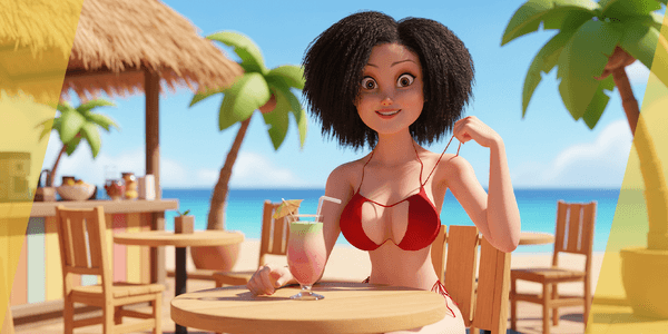 Beautiful Girl With Short Curly Hair — Stylized Cartoon 3D Character Model Fully Rigged for Blender