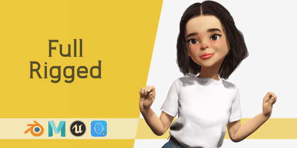 Cute Playful Character Rigged Stylized 3d Young Girl — Stylized Cartoon 3D Character Model Fully Rigged for Blender