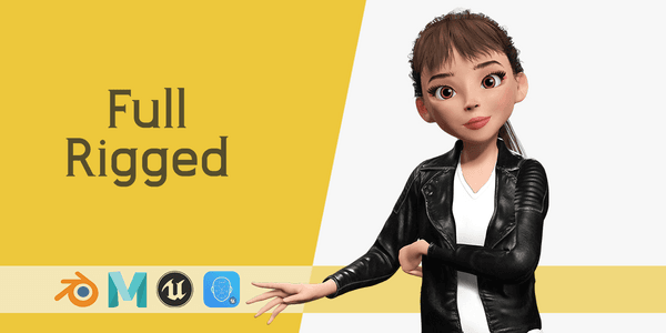 Trendy Girl With Leather Jacket Stylized 3d Female Character — Stylized Cartoon 3D Character Model Fully Rigged for Blender