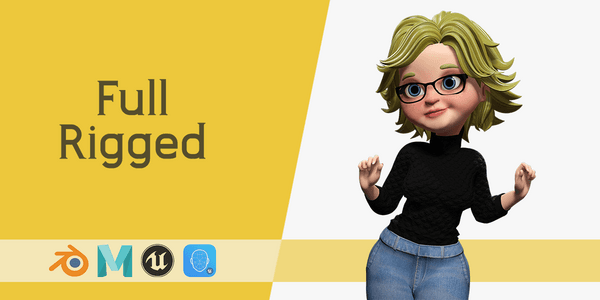Chic And Intelligent Look Rigged Stylized Cute Nerdy Girl 3d Model — Stylized Cartoon 3D Character Model Fully Rigged for Blender