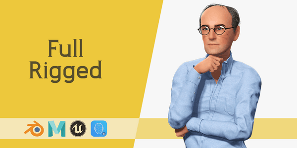Smart Thoughtful And Classic Style 3d Senior Male Character — Stylized Cartoon 3D Character Model Fully Rigged for Blender